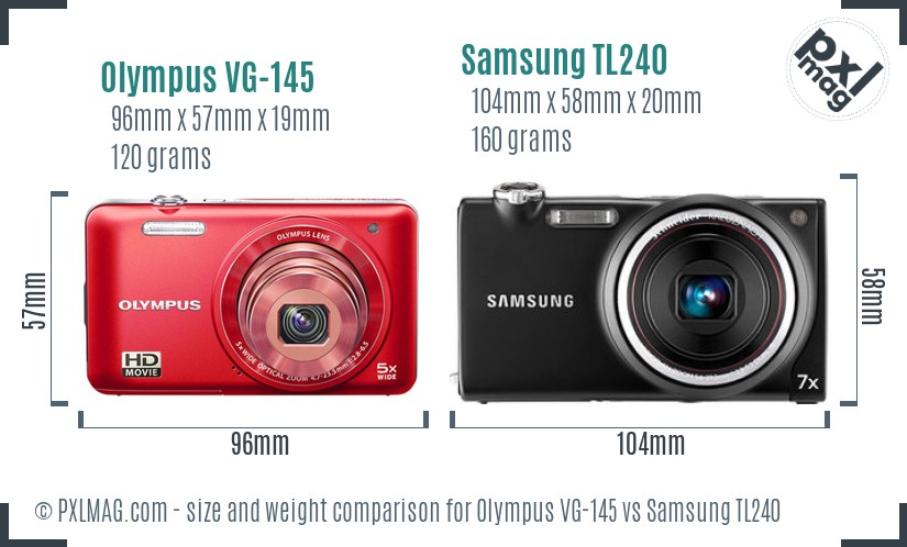 Olympus VG-145 vs Samsung TL240 size comparison