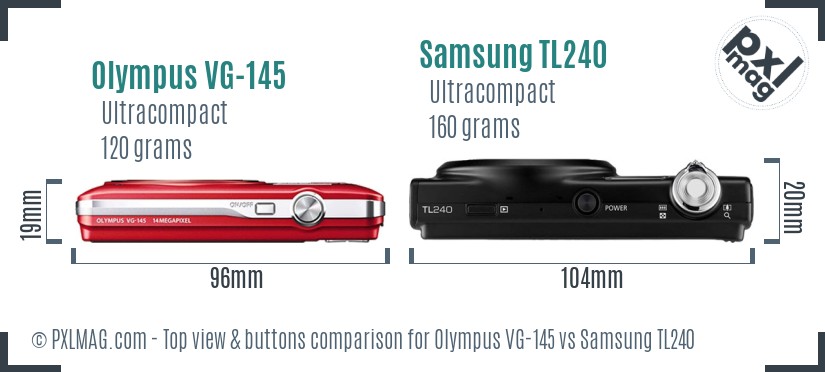 Olympus VG-145 vs Samsung TL240 top view buttons comparison