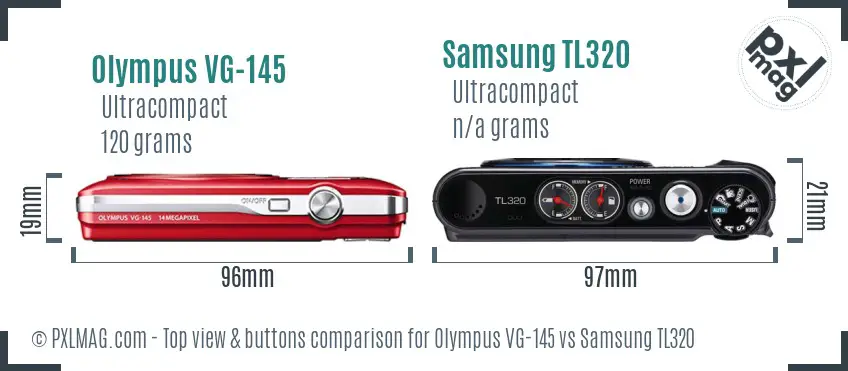 Olympus VG-145 vs Samsung TL320 top view buttons comparison