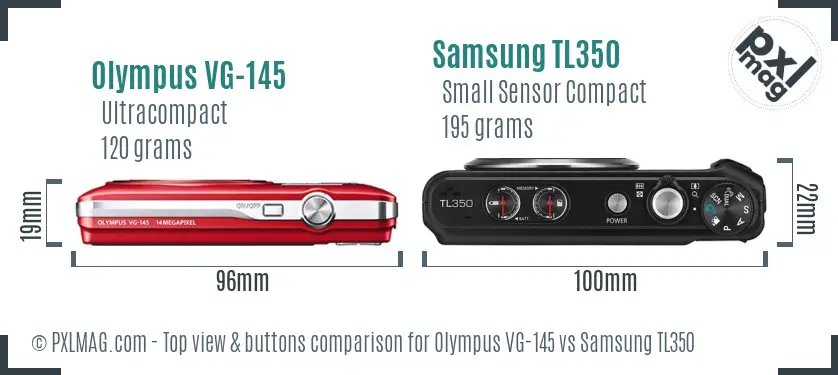 Olympus VG-145 vs Samsung TL350 top view buttons comparison Olympus VG-145 vs Samsung TL350 top view buttons comparison