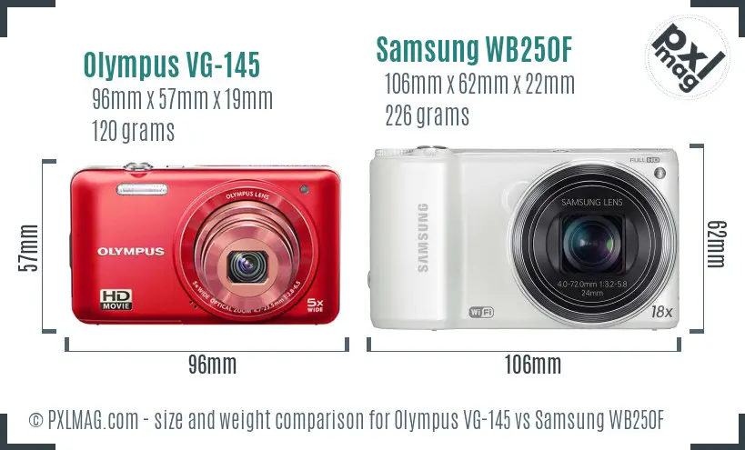 Olympus VG-145 vs Samsung WB250F size comparison