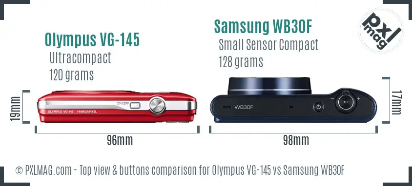 Olympus VG-145 vs Samsung WB30F top view buttons comparison