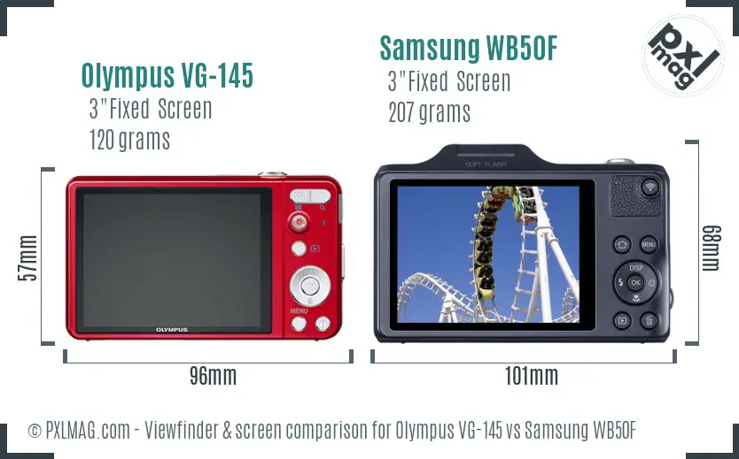 Olympus VG-145 vs Samsung WB50F Screen and Viewfinder comparison