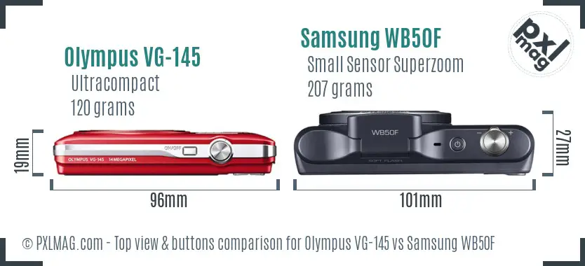 Olympus VG-145 vs Samsung WB50F top view buttons comparison