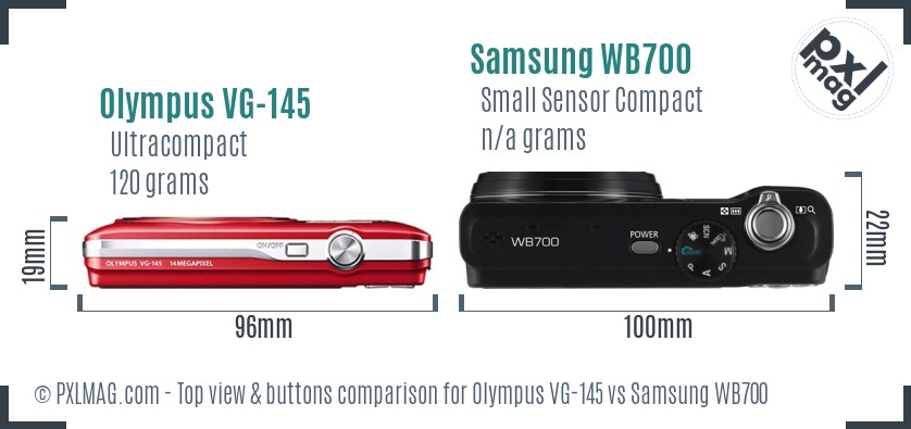 Olympus VG-145 vs Samsung WB700 top view buttons comparison