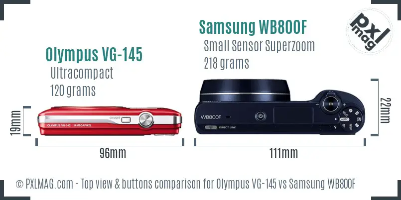 Olympus VG-145 vs Samsung WB800F top view buttons comparison