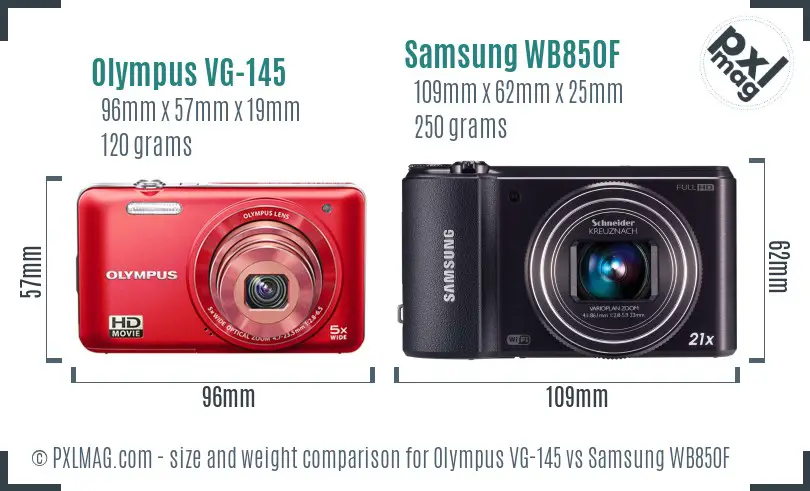Olympus VG-145 vs Samsung WB850F size comparison Olympus VG-145 vs Samsung WB850F size comparison
