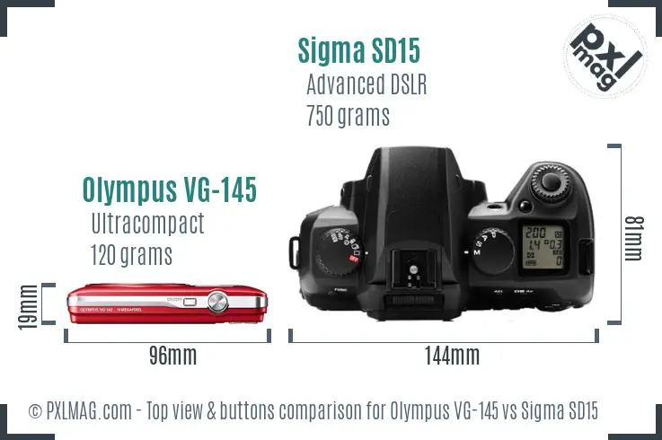 Olympus VG-145 vs Sigma SD15 top view buttons comparison