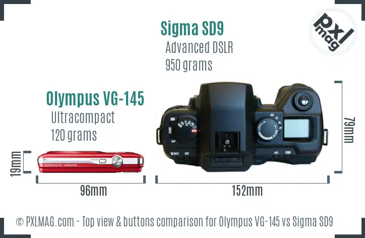 Olympus VG-145 vs Sigma SD9 top view buttons comparison