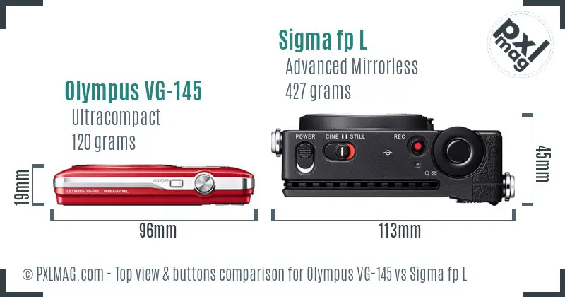 Olympus VG-145 vs Sigma fp L top view buttons comparison