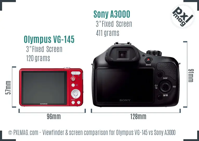 Olympus VG-145 vs Sony A3000 Screen and Viewfinder comparison Olympus VG-145 vs Sony A3000 Screen and Viewfinder comparison