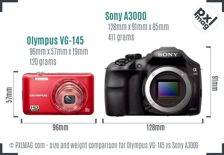 Olympus VG-145 vs Sony A3000 size comparison Olympus VG-145 vs Sony A3000 size comparison