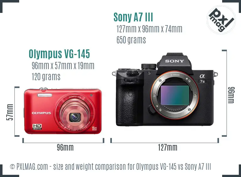 Olympus VG-145 vs Sony A7 III size comparison