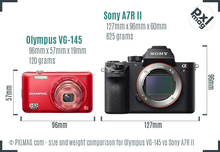 Olympus VG-145 vs Sony A7R II size comparison