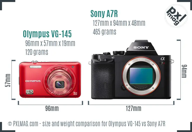Olympus VG-145 vs Sony A7R size comparison Olympus VG-145 vs Sony A7R size comparison