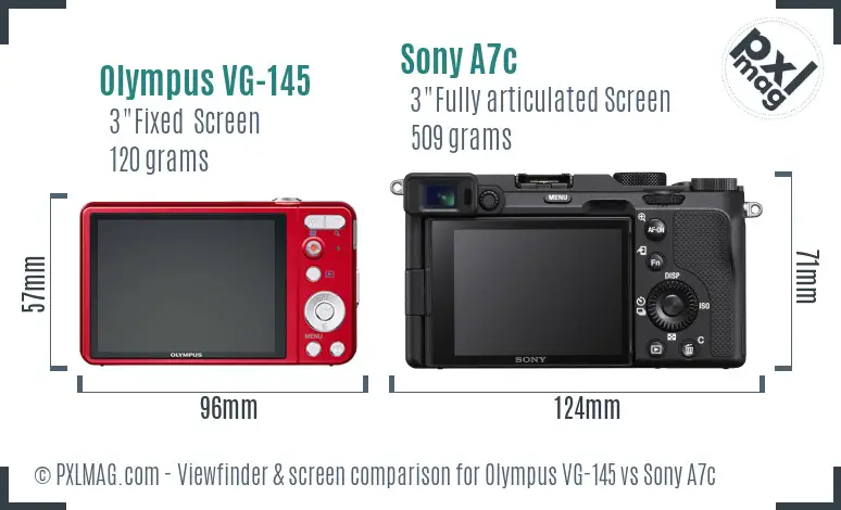 Olympus VG-145 vs Sony A7c Screen and Viewfinder comparison