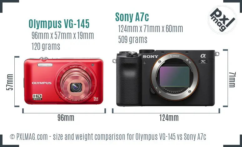 Olympus VG-145 vs Sony A7c size comparison
