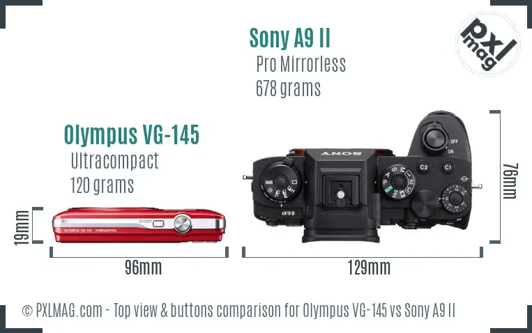 Olympus VG-145 vs Sony A9 II top view buttons comparison