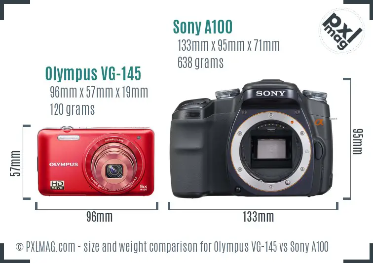 Olympus VG-145 vs Sony A100 size comparison