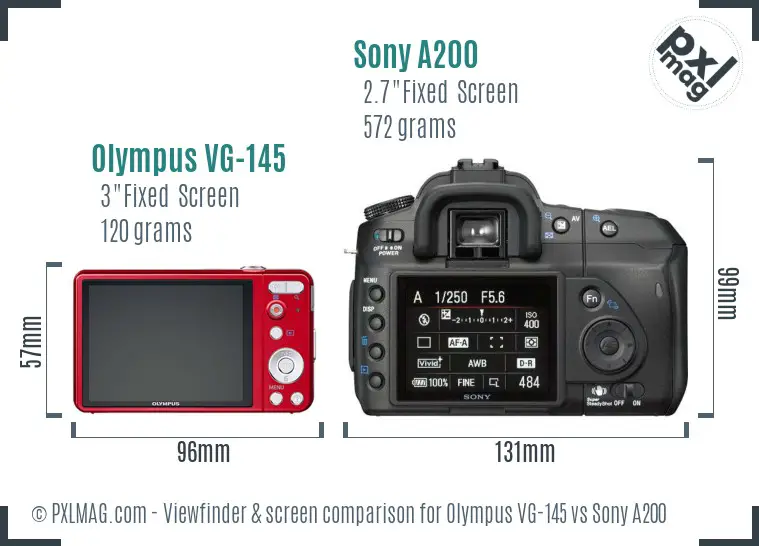 Olympus VG-145 vs Sony A200 Screen and Viewfinder comparison