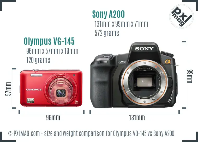 Olympus VG-145 vs Sony A200 size comparison
