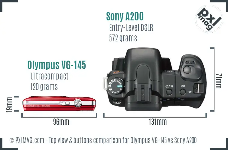 Olympus VG-145 vs Sony A200 top view buttons comparison