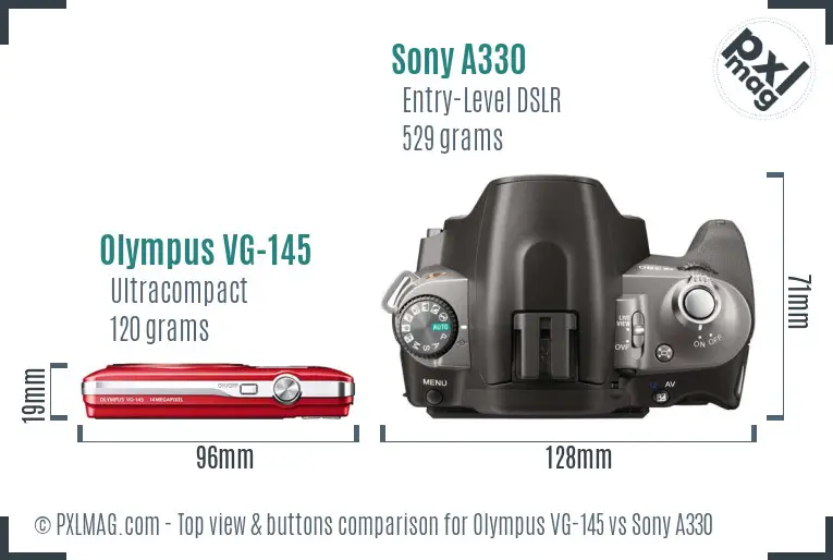 Olympus VG-145 vs Sony A330 top view buttons comparison