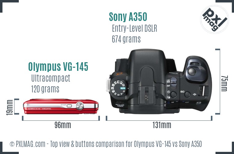 Olympus VG-145 vs Sony A350 top view buttons comparison