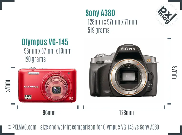 Olympus VG-145 vs Sony A380 size comparison