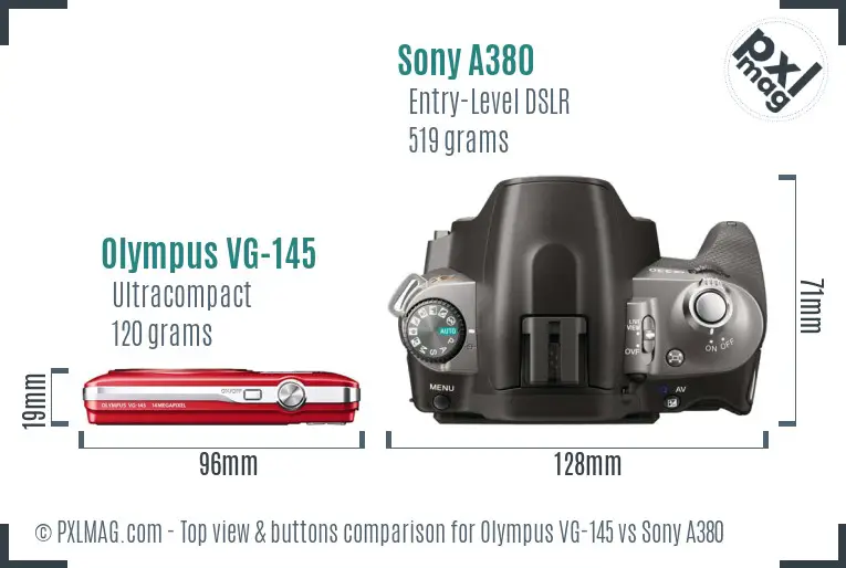 Olympus VG-145 vs Sony A380 top view buttons comparison