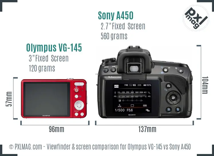 Olympus VG-145 vs Sony A450 Screen and Viewfinder comparison