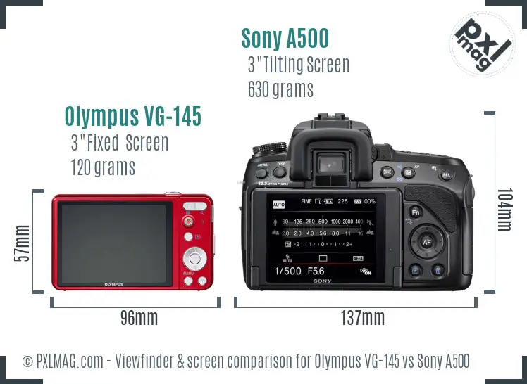 Olympus VG-145 vs Sony A500 Screen and Viewfinder comparison