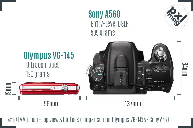 Olympus VG-145 vs Sony A560 top view buttons comparison