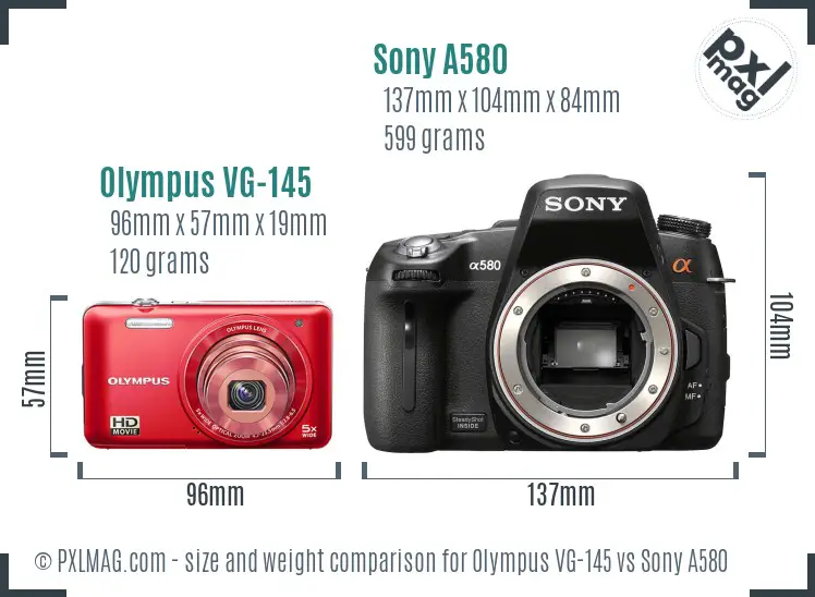 Olympus VG-145 vs Sony A580 size comparison