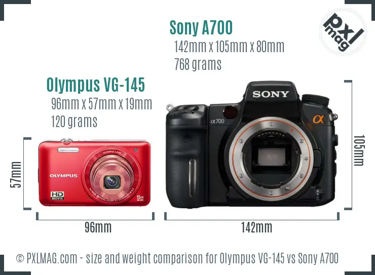 Olympus VG-145 vs Sony A700 size comparison