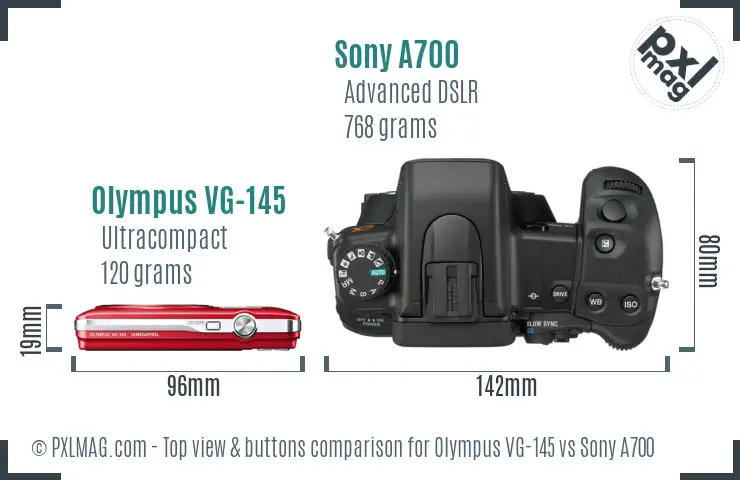 Olympus VG-145 vs Sony A700 top view buttons comparison