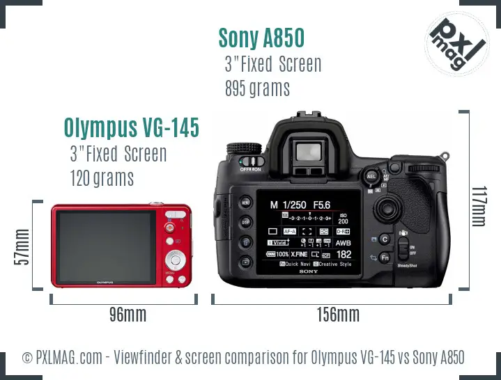 Olympus VG-145 vs Sony A850 Screen and Viewfinder comparison