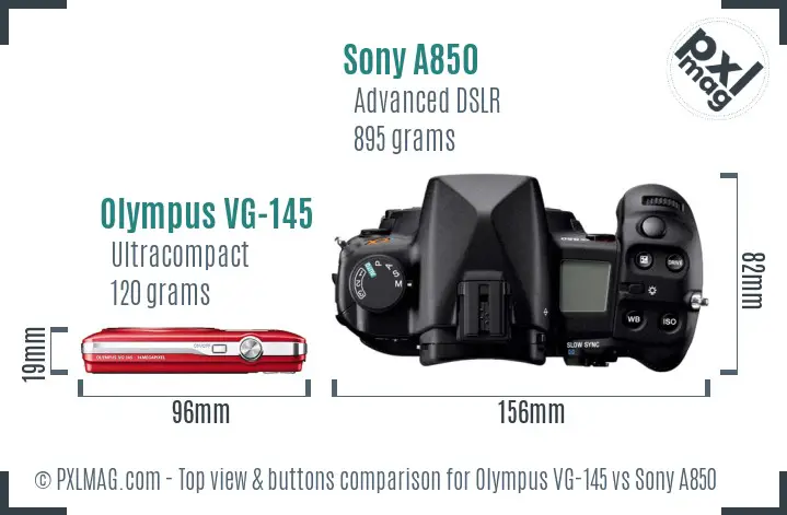 Olympus VG-145 vs Sony A850 top view buttons comparison
