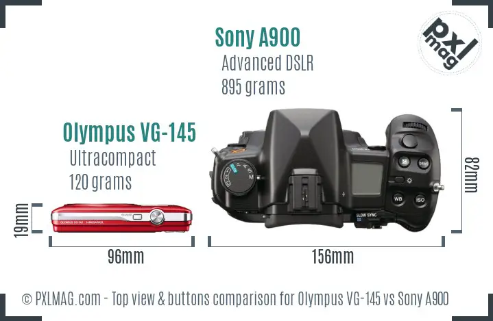 Olympus VG-145 vs Sony A900 top view buttons comparison