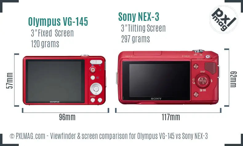 Olympus VG-145 vs Sony NEX-3 Screen and Viewfinder comparison