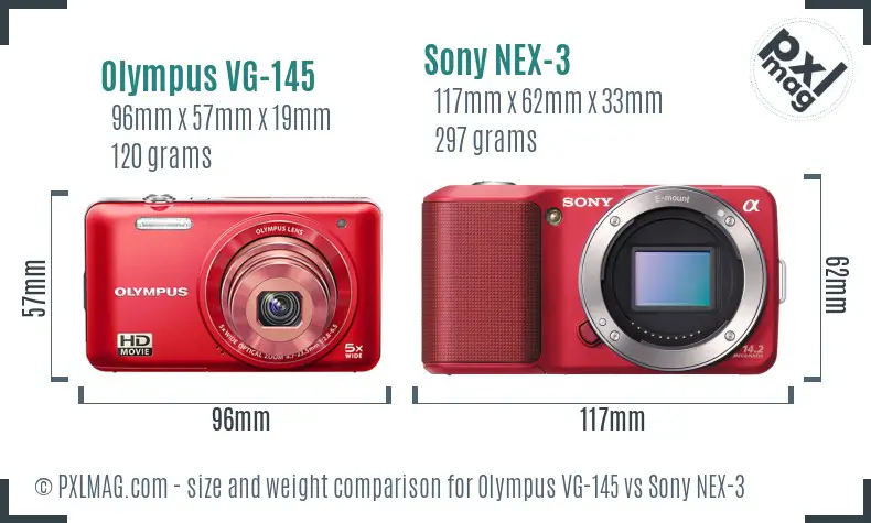 Olympus VG-145 vs Sony NEX-3 size comparison