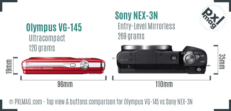 Olympus VG-145 vs Sony NEX-3N top view buttons comparison