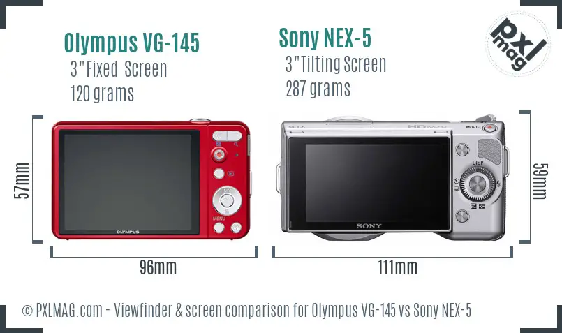 Olympus VG-145 vs Sony NEX-5 Screen and Viewfinder comparison