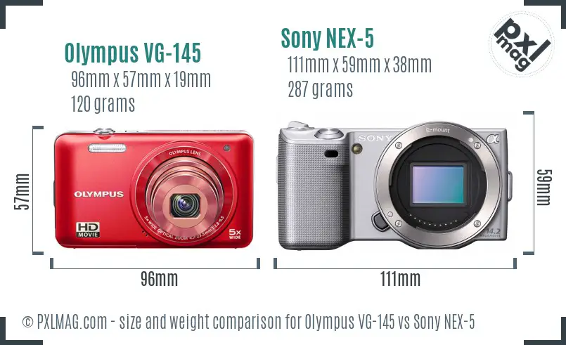 Olympus VG-145 vs Sony NEX-5 size comparison