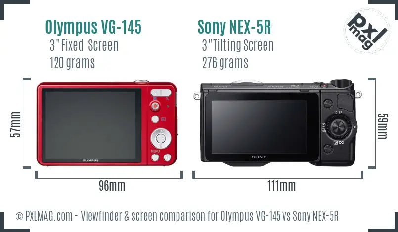 Olympus VG-145 vs Sony NEX-5R Screen and Viewfinder comparison