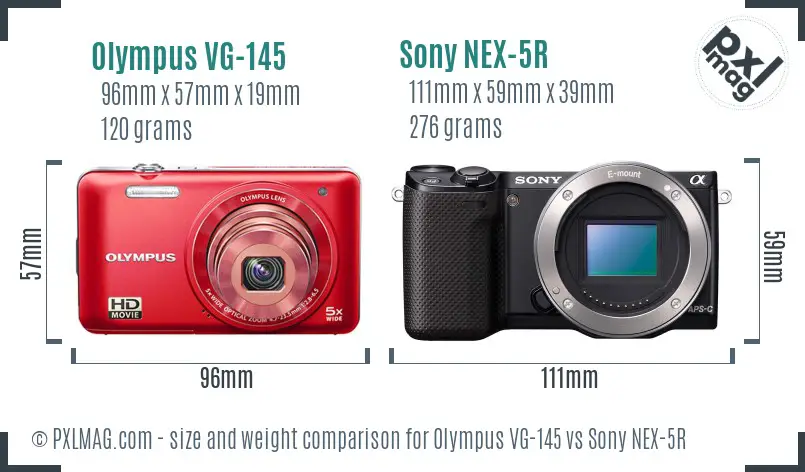 Olympus VG-145 vs Sony NEX-5R size comparison
