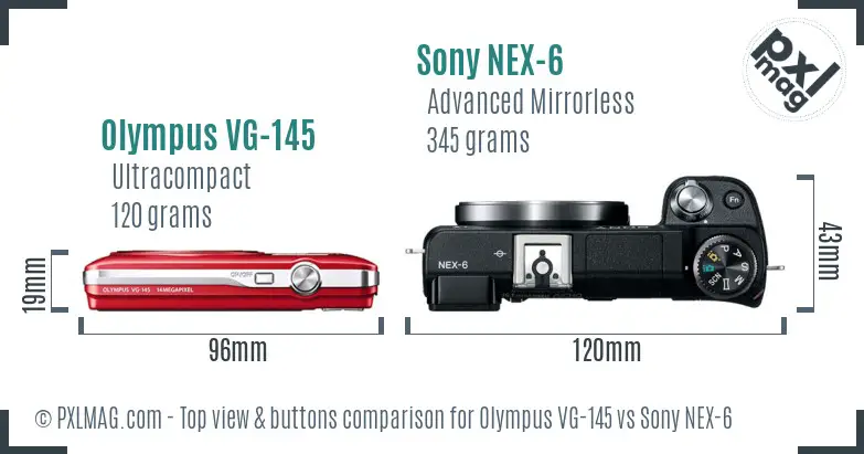 Olympus VG-145 vs Sony NEX-6 top view buttons comparison