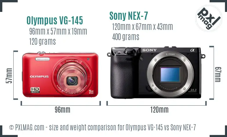 Olympus VG-145 vs Sony NEX-7 size comparison