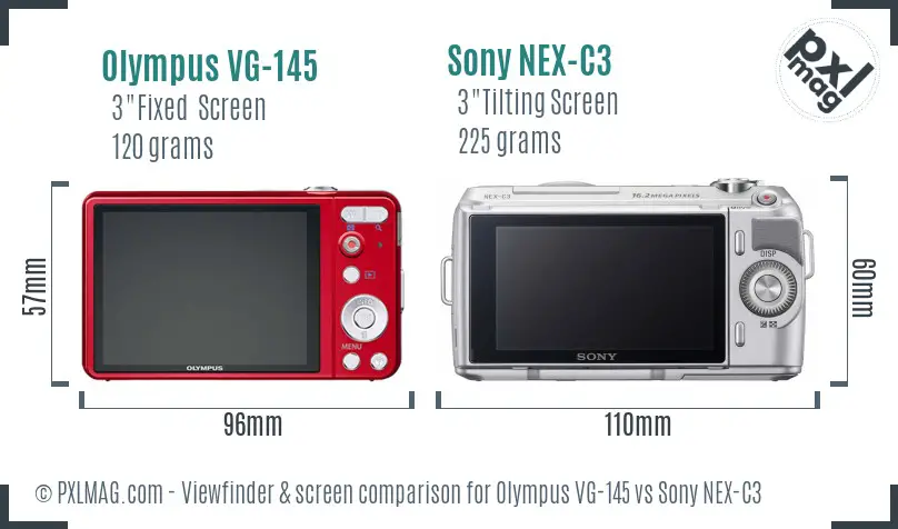Olympus VG-145 vs Sony NEX-C3 Screen and Viewfinder comparison