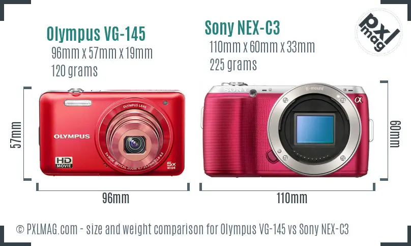 Olympus VG-145 vs Sony NEX-C3 size comparison